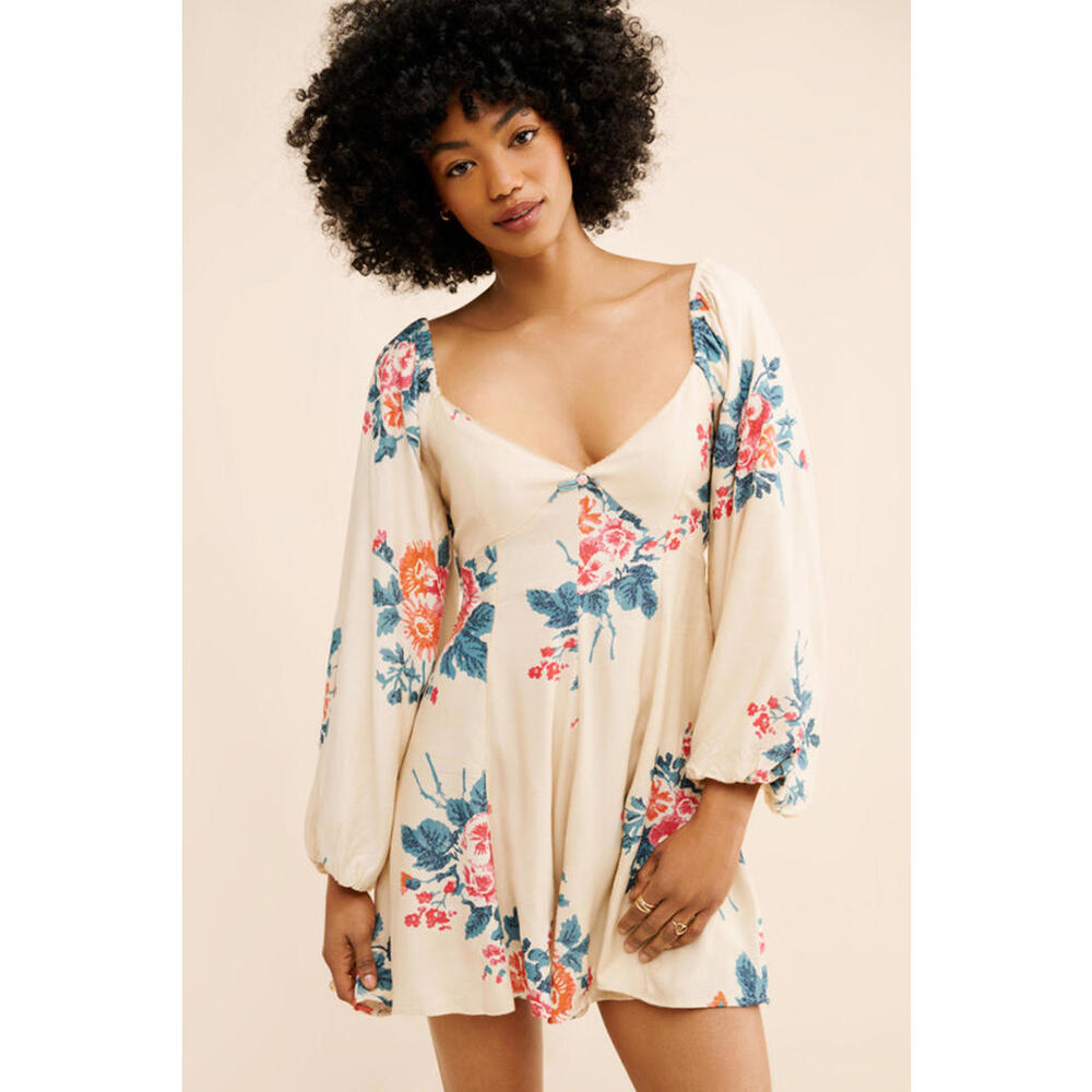Free People Francesca Floral-Print‎ Babydoll Mini Dress SMALL
